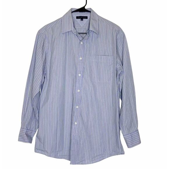 Tommy Hilfiger Slim-fit Men Button Front Stripe Shirt Blue Size L/16 32/33 - Picture 1 of 10